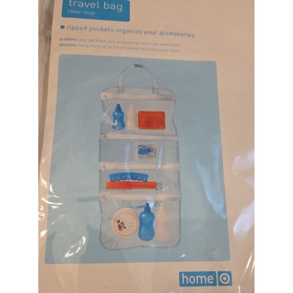 Target Home Vintage Travel Accessory Bag Zip Pockets Organizer Clear Vinyl NEW